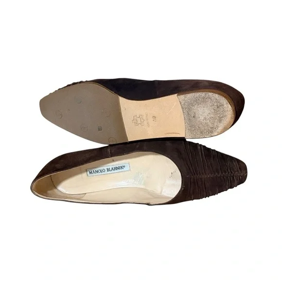 Manolo Blahnik Brown Suede Women's Flats Shoes - Picture 6 of 6